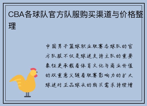 CBA各球队官方队服购买渠道与价格整理